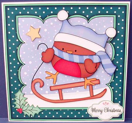 8x8 Xmas Sledging Bobbin Robin Mini Kit 3D Decoupage by Cheryl French