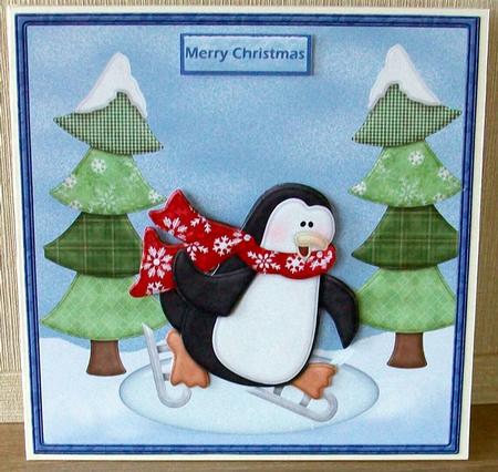 Skating Penguins Card with Decoupage by Cheryl French