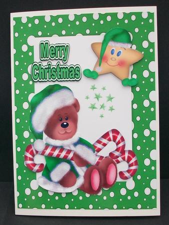 Cute Teddy in Green Santa Suit with Little Friendly Star by Cheryl French