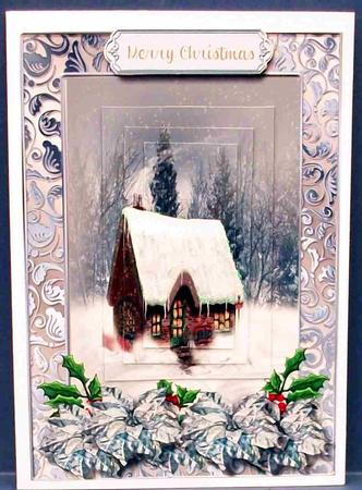 Beautiful Woodcutter's Cottage with Poinsettias by Cheryl French