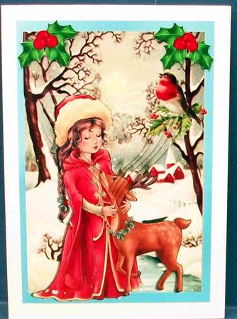 Winters Night with Girl and Deer, Heart Pyramids by Cheryl French