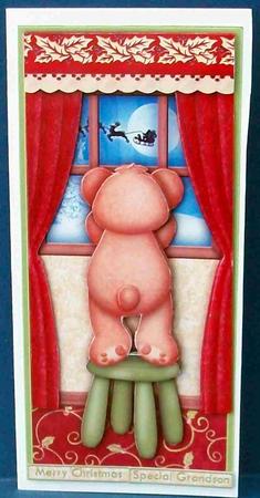 Ted Waiting for Santa Dl or Trifold Topper by Cheryl French