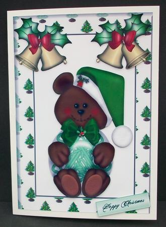 Little Teddy in Green Santa Hat by Cheryl French