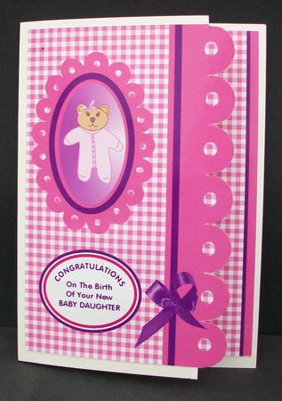 Pink Gingham Baby Daughter Card by Cheryl French