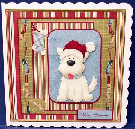 Christmas Dog with His Santa Hat Card and Decoupage by Cheryl French