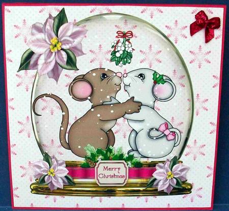 Cute Little Mice Kissing Under the Mistletoe Snow Dome 8x8 by Cheryl French