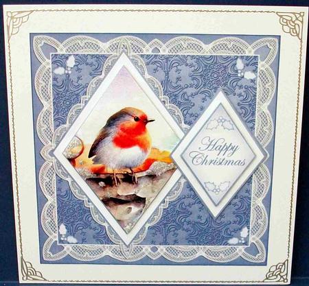 Blue Robin Happy Christmas 7in Double Diamond Topper by Cheryl French