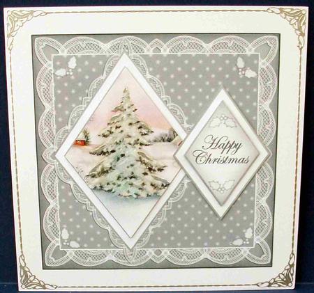 Snow Tree Happy Christmas 7in Double Diamond Topper by Cheryl French