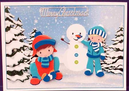 Fun in the Snow Boys Card Front and Decoupage by Cheryl French