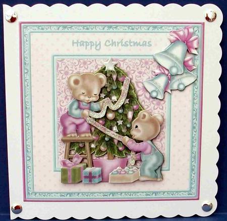 Bears Decorating the Tree Card Front by Cheryl French