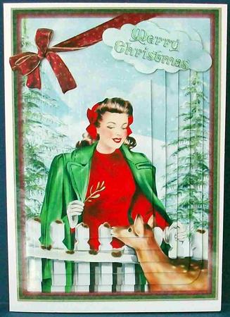 Christmas Vintage Lady Feeding the Deer A5 Pyramid Mini Kit by Cheryl French