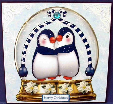 Cuddle Up Penguins in Snow Dome 8x8 by Cheryl French
