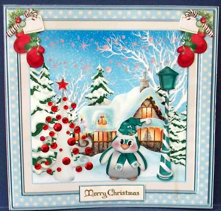 At Home for Christmas 8x8ins Card Front/topper by Cheryl French