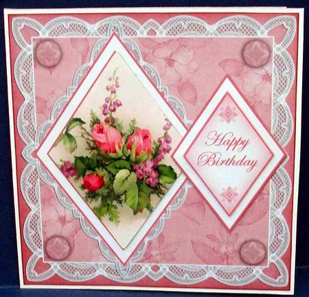 Rose Bouquet Happy Birthday 7in Double Diamond Topper by Cheryl French