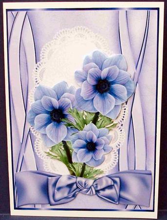 Beautiful Cornflower Blue & Lilac Flowers with Bow by Cheryl French