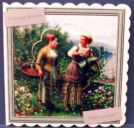 Vintage Girls Watering the Flowers Card by Cheryl French