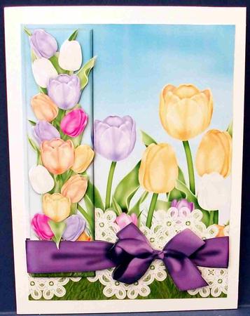 Tulip Border Card Front Purple Bow by Cheryl French