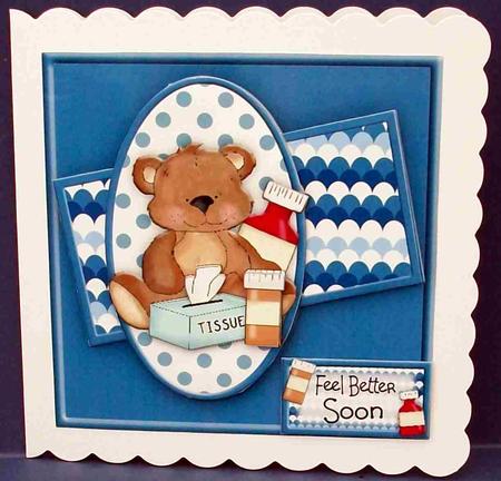 Get Well Soon Blue Teddy Square Topper by Cheryl French