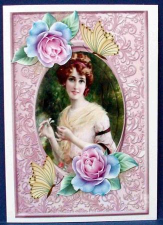 Vintage Lady with Roses and Butterflies by Cheryl French