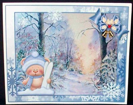 Ski Bear in the Snowy Woods Decoupage Topper by Cheryl French