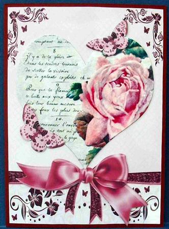 Pretty Roses with Bow on a Vintage Heart by Cheryl French