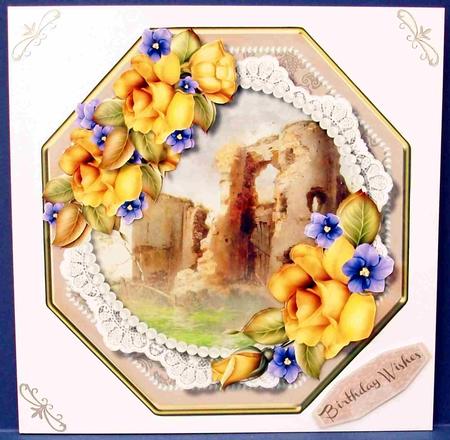 Beautiful Octagonal Card with Yellow Roses  by Cheryl French