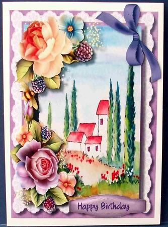 English Roses with Mediterranean Scene  by Cheryl French
