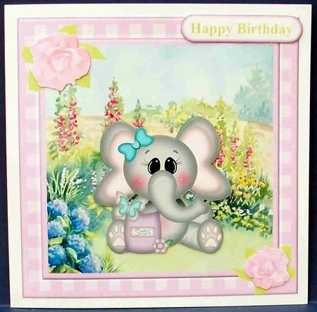 Cute Elephant Garden Topper & Decoupage by Cheryl French