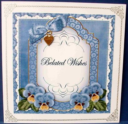 Blue Pansy Belated Wishes Fancy 7in Decoupage Topper by Cheryl French