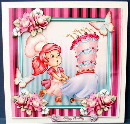 Pink Big Cake Made by Lovely Girl Card Kits by Cheryl French