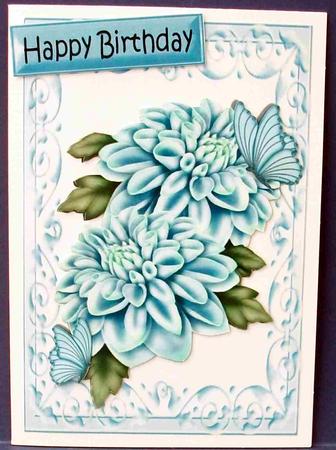 Pretty Blue Chrysanthemums, & Butterflies by Cheryl French