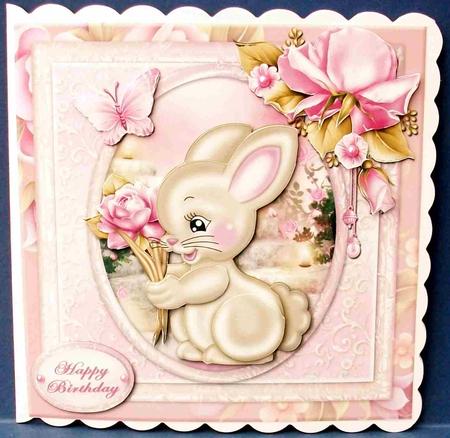Bunny with Roses Card Front by Cheryl French