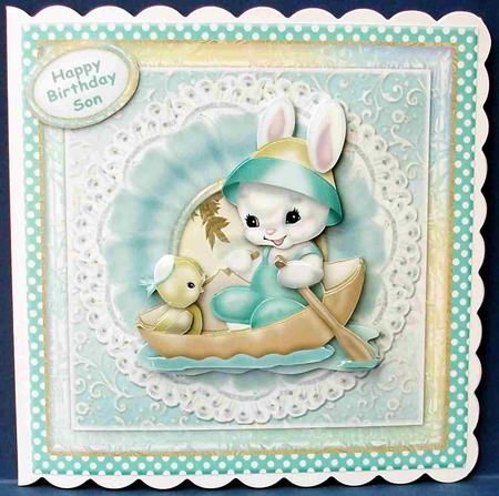 Bunny and Chick Rowing Card Front by Cheryl French