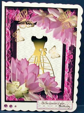 3D Waterlillies,gold Butterflies,ladies Black and Hot Pink F by Cheryl French
