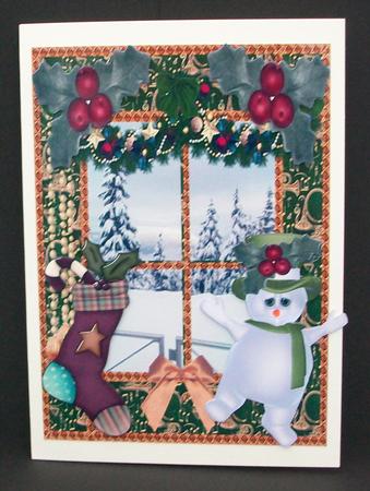 Cut Away or Leave in Window Snowman and Santa Sock by Cheryl French