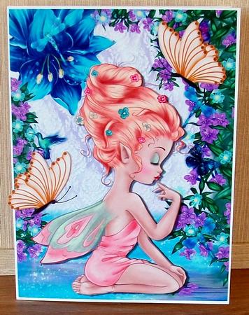 Pretty Faerie Sitting Down with Flowers and Butterflies by Cheryl French
