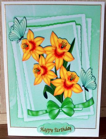 Pretty Golden Daffodils with Butterflies and Bow by Cheryl French