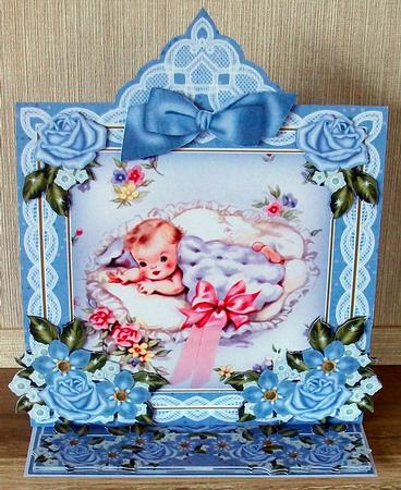 Baby Boy Blue Lace Top Easel Card & Envelope Kit by Cheryl French