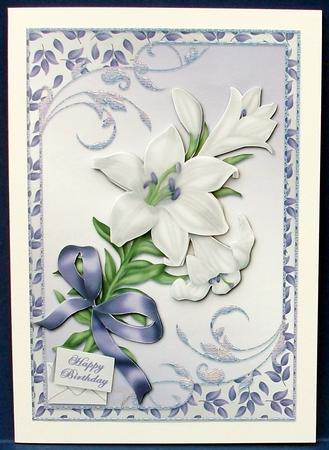 White Lilies in Leafy Frame Card Front by Cheryl French