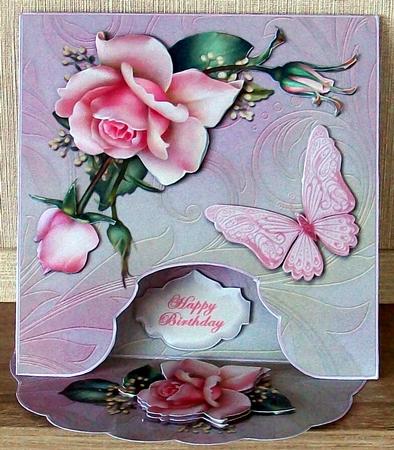 Pink Roses Drop Flap Card Kit by Cheryl French