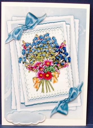 Pretty Mixed Floral Bouquet with Bows on Lace by Cheryl French
