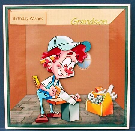 Happy Joiner at His Work Card with Decoupage by Cheryl French