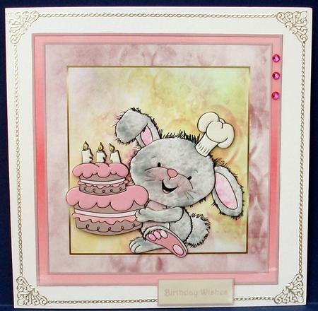 Birthday Rascal Rabbit Card with Decoupage by Cheryl French