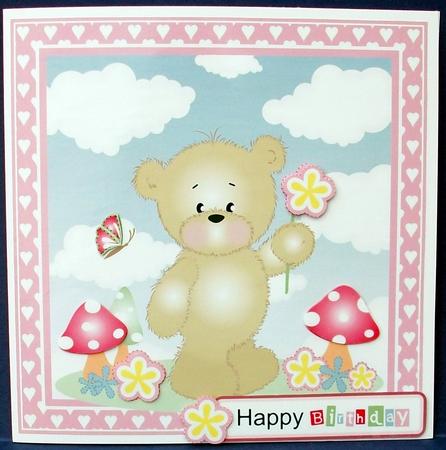 Teddy with Flower Birthday/get Well Card by Cheryl French