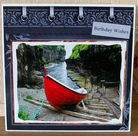 Fishing Boat Moored Up 7x7 Card with Pyramid by Cheryl French