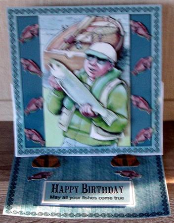 Fishing Easel Card Handcut Fish Fisherman by Cheryl French
