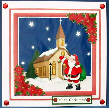 Santa & Church Christmas Night Scene Card Topper & Decoupage by Cheryl French