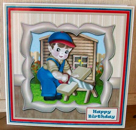 DIY Male Sawing Wood Square Card Front by Cheryl French