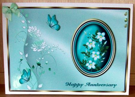 Turquoise Flowers in Oval Frame - Anniversary by Cheryl French
