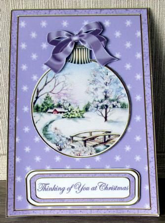 Snowscene Lilac Thinking 5.5inch Bauble Decoupage Card by Cheryl French